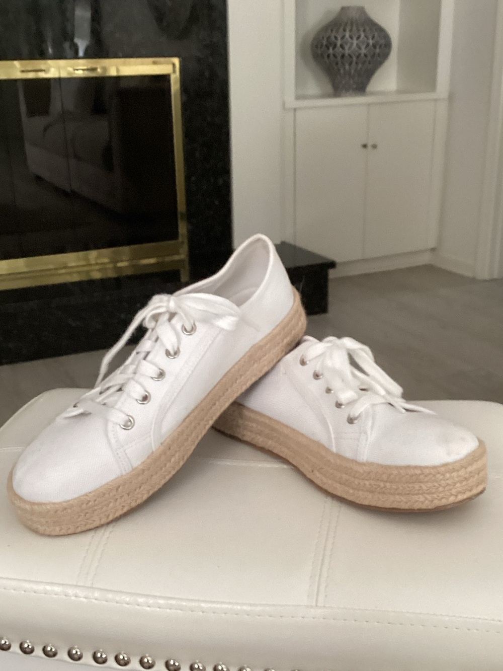 White Canvas Espadrille Platform Sneakers for Women